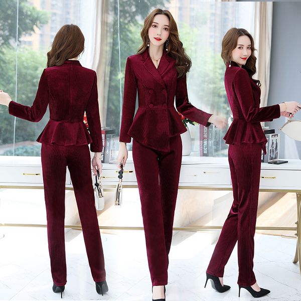 

autumn new office lady suit set women's velvet suit blazers and pencil pants two-piece set suits blazer pant suits for women, White;black
