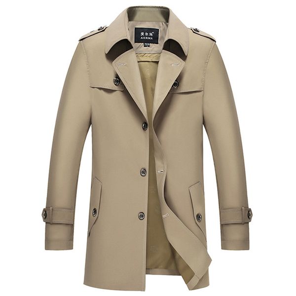

new arrival business casual trench coat jacket men brand fashion long sleeve cotton solid windbreaker washed trench coat men, Tan;black