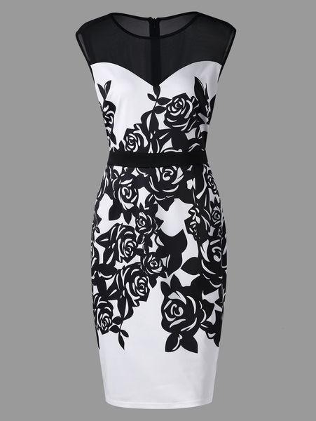 

womens designer dress summer dresses summer women dress flower print panel sleeveless knee length floral work vestidos designer clothes, Black;gray
