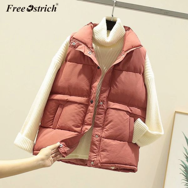 

ostrich women vest winter jacket pocket turn-down collar coat warm casual padded vest female slim sleeveless waistcoat n30, Black;white