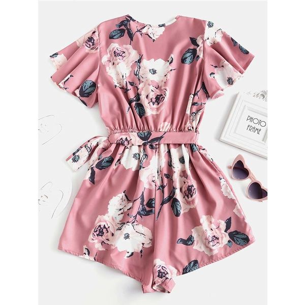 

комбинезон женского печать belted layered ромпер женщина комбинезон осень цветочная сыпучий погружаясь шейным бабочка рукава мини-игровой од, Black;white