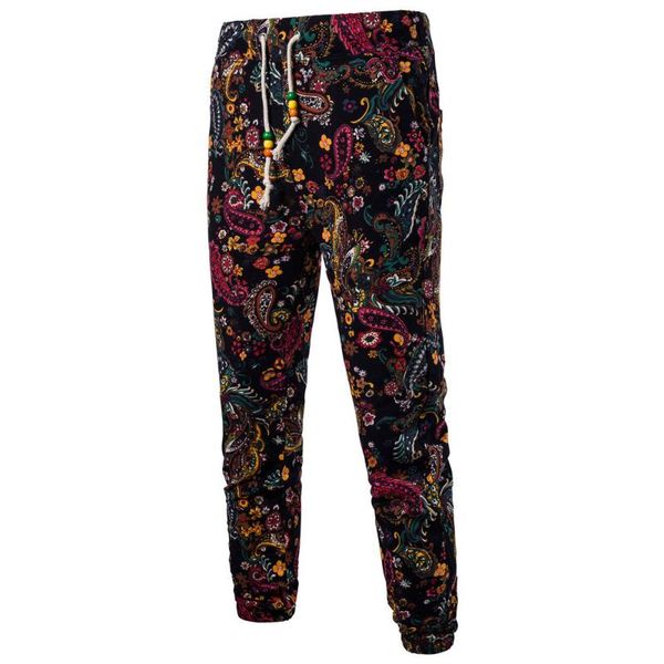 

in national customs will code printing flax leisure time pants k38, White;black