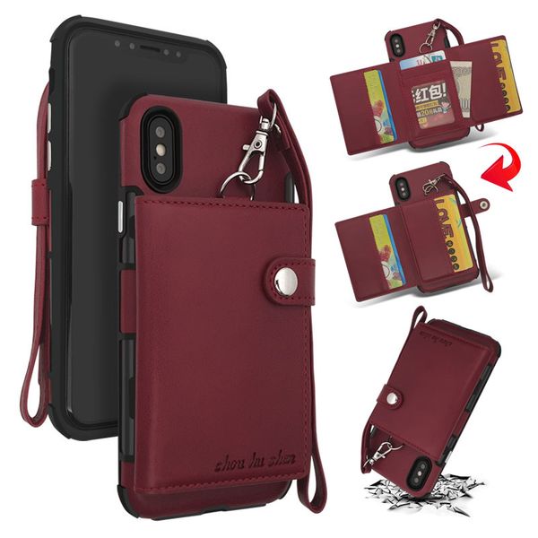

fashion leather magnetic case for iphone x 8 7 6 plus case multi function zipper wallet phone case for iphone xs