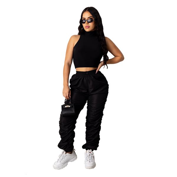 

tmustobe 2020 summer 2 piece set women outfits casual sleeveless crop and pleated pants suit tracksuit female sweat suits, White