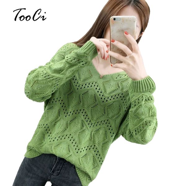 

women's sweaters v-neck sweater spring fashion hollow knit base outer wear wild long sleeve pullover candy color, White;black