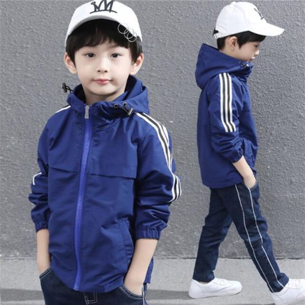 

boys autumn jacket baby children clothing for kids boy windbreaker hooded outerwear children sport clothes with double lining, Blue;gray
