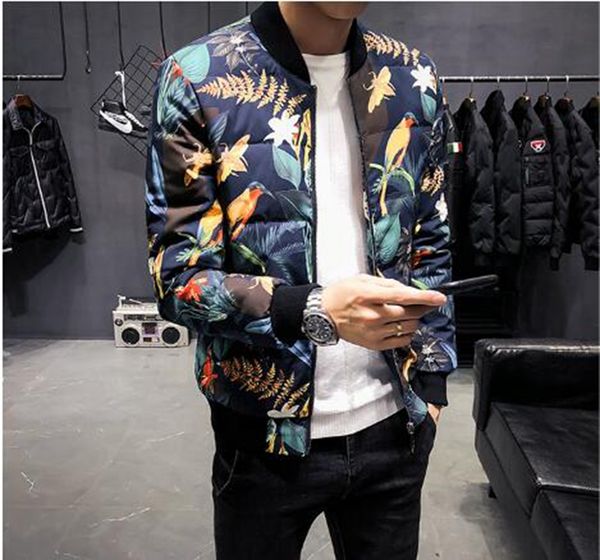 

men's korean special handsome fashion thickened warm baseball collar winter personality boutique young printed down jacket / m-5xl, Black