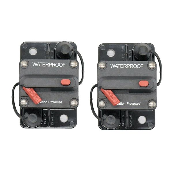 

2pcs 12v/32v in-line rv car circuit breaker manual reset fuse holder 30a 50a