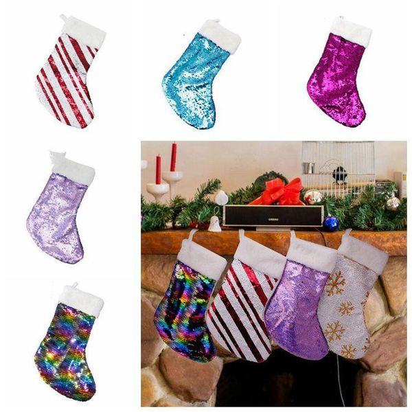 

christmas reversible sequin stocking xmas pendant hang accessories candy bag gifts bag party supplies home decoration 5 colors lxl480-a