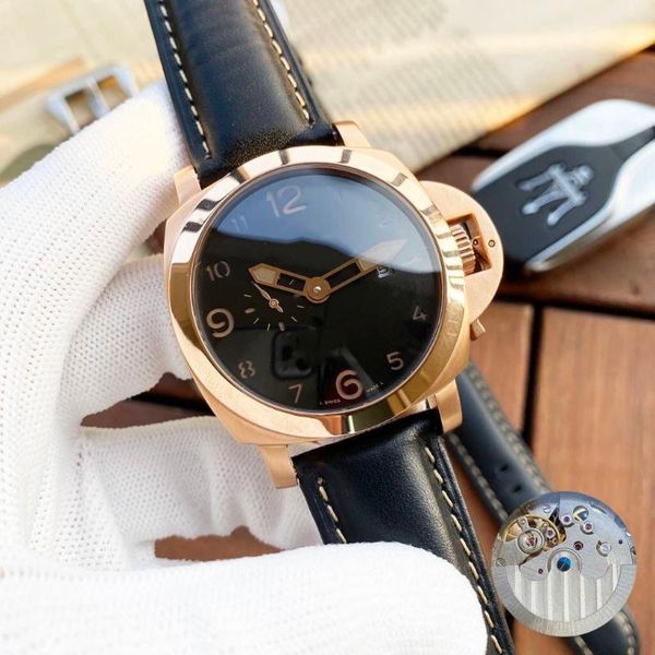 

men luxury watches automatic movement 45mm*13mm leather band 316l watchcase waterproof wristwatches man casual wristwatches1, Slivery;brown
