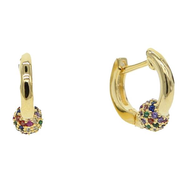 

hoop & huggie gold filled mini with rainbow ball classic 10mm inner sized disco colorful balls earring, Golden;silver