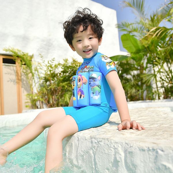

2020 children's buoyancy swim cartoon boy swimsuit baby's one-piece half-sleeve spring swimming suit, White;black