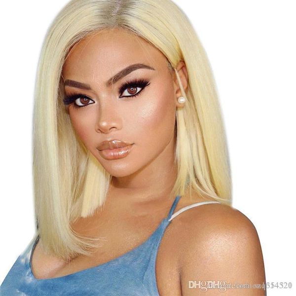 

613 blonde 360 lace frontal wig pre plucked with baby hair straight 180% short bob transparent lace front human hair wigs, Black
