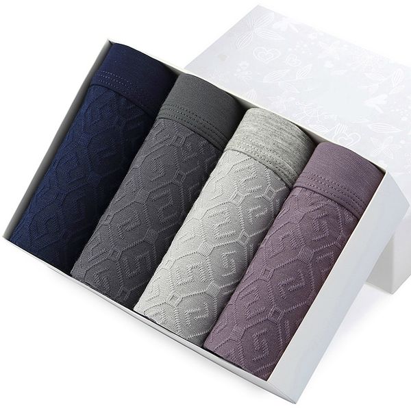 

new men's boxer briefs jacquard lattice breathable men's underwear mid waist no trace 3d underwear boxed boxershorts men, Black;white