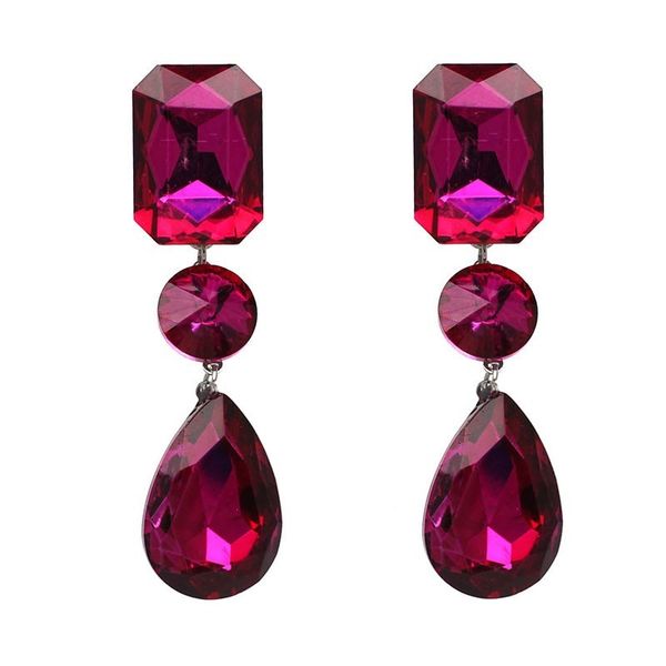

vintage luxury crystal brincos pink water drop dangle earrings statement jewelry wholesale green blue purple red black, Silver