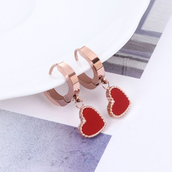 

wholesale- dark buckle hanging red face heart-shaped rose gold earrings ceramic semi-circle large round set small round crystal earring, Golden;silver