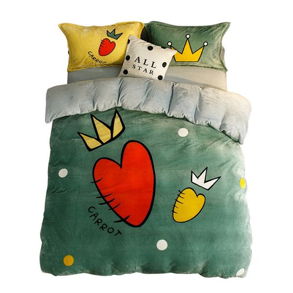 

new cute fashion designer direct winter warm cartoon flannel cute pop bed four-piece thick coral fleece faile home textile bedding