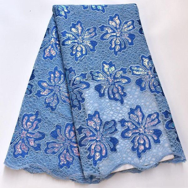 

big floral sky blue shiny african french lace sewing mesh tulle fabric with stone and sequins mv126, Pink;blue