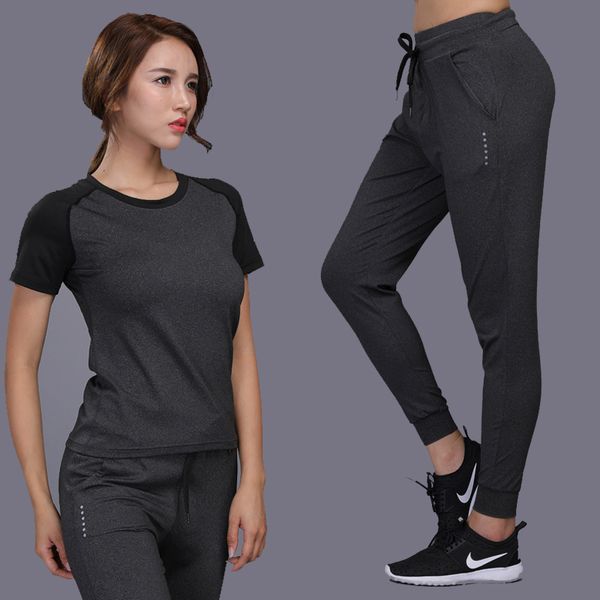 

quick dry women running pants yoga sets clothing jogging loose training trousers harem sportswear sport suit female plus size, Black;blue