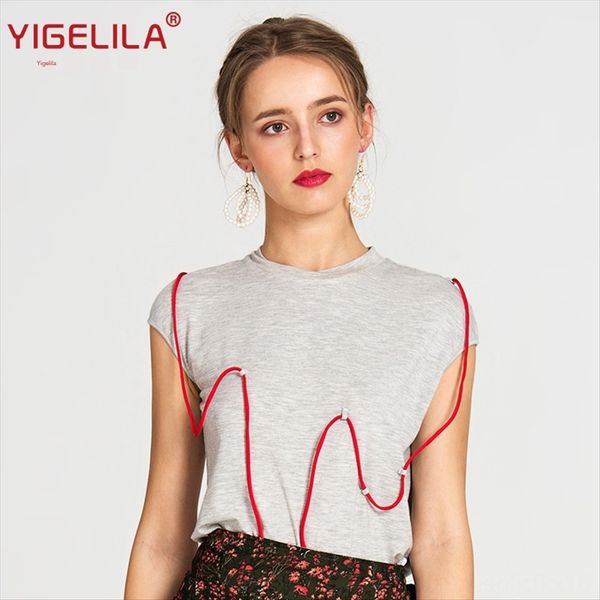 

yigelila2020 all-match rope-mounted sleeveless round collar gray 7552 yigelila2020 all-match rope-mounted sleeveless round collar gray t-shi, White