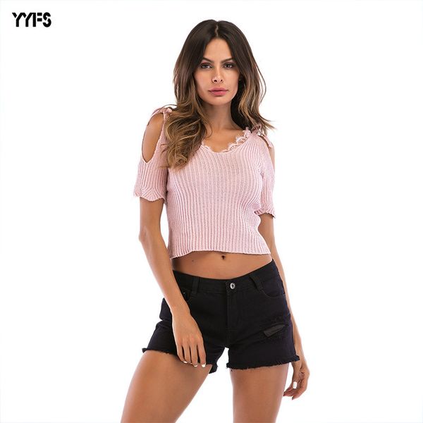 

женский дизайнерский свитер тонкий пуловер с коротким рукавом свитер базовая рубашка женский летний дикий свободные сексуальные дамы вязать, White;black