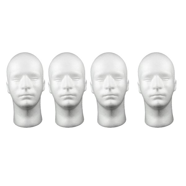 

4pcs men styrofoam foam mannequin head for hats glasses hairpiece for salon, White