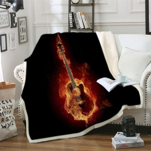 

fire and water hooded blanket 3d guitar sherpa fleece wearable blanket adults musical instrument throw