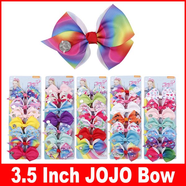 

35 color 3.5" jojo hair bow girl colorful print barrettes girl hair accessories rainbow unicorn kids party hair clipper pins 1set=7pcs, Black;brown