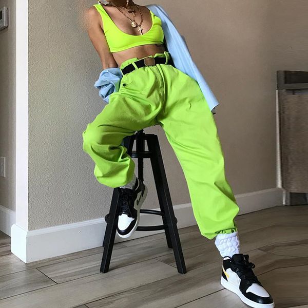 

женщины гетры женщин брюки hip hop fluorescent green track pants solid casual свободный joggers женщины streetwear брюки bottom 2019, Black;white