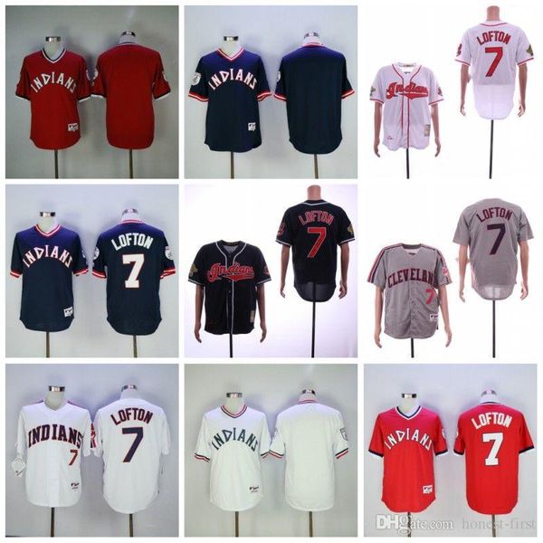 

Cheap news Cleveland BLANK 7# LOFTON White Blue Red Grey Retro Baseball News Shirt Stitched