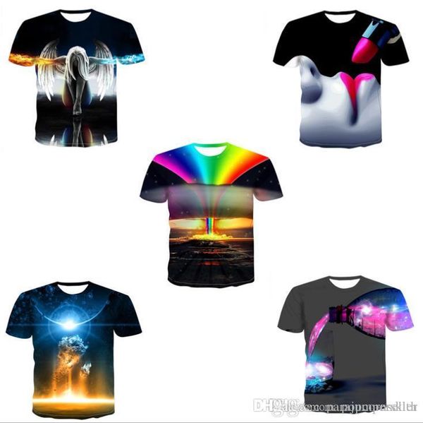 

personality fashion casual mens t shirt rainbow explosion cloud print round neck short sleeve mens t shirt, White;black