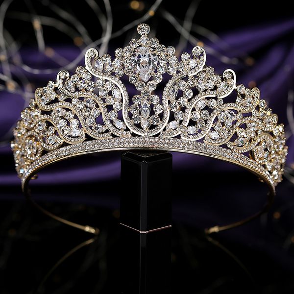 

tiaras and crown hadiyana elegant women wedding fashion party hair clip hair accessories headband zircon bc3756 corona princesa, Golden;white