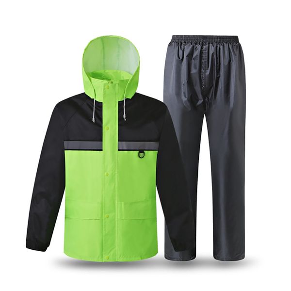 

rain suit hooded long sleeve jacket pants kit reflective high visibility traffic safety warning raincoat rainwear suit, Blue;black