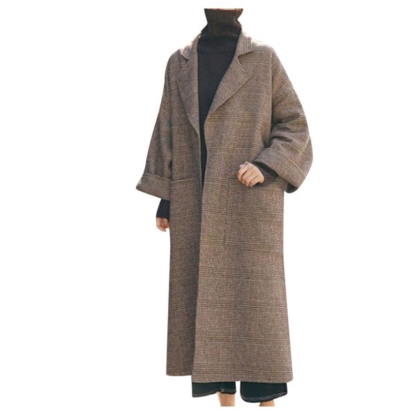 

women's long lapel wool wool coat thicken loose solid color long sleeve coat winter large size female new outwear, Black