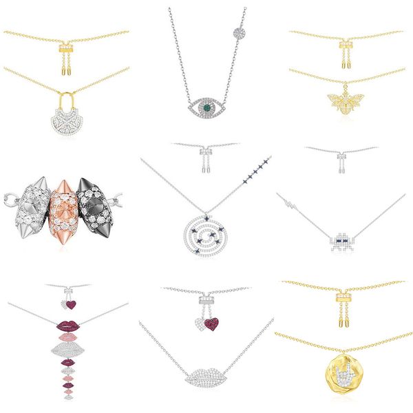 

fahmi 100% 925 sterling silver 'space shooter' multicolor lip necklace with double heart gold rock small pendant necklace