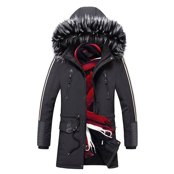 

men long medium cotton clothing warm thicken jacket locomotive punk gothic casual plus size casual goth hooded coat 2019 winter, Tan;black