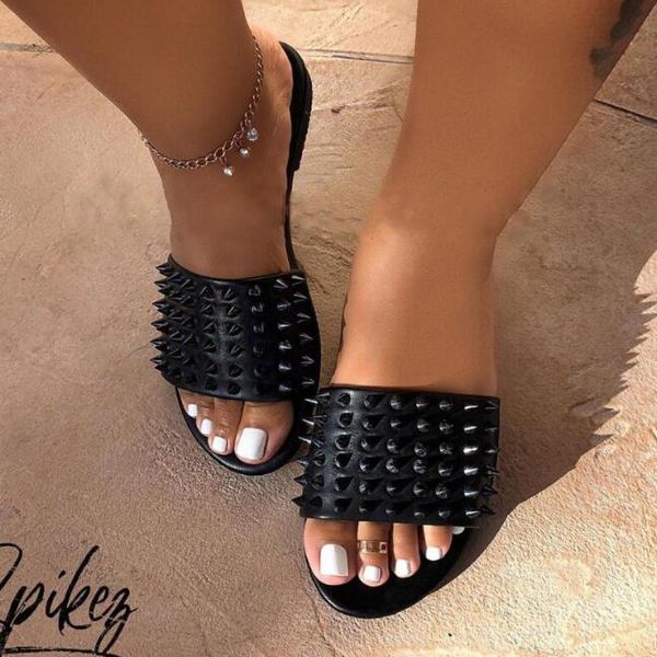 

woman wild rivet eva leather female slippers candy color pvc flat with women sandals beach slippers 36-42 sizes ing, Black
