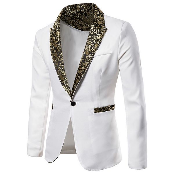 

2019 new men shawl lapel blazer designs plus size gold flowers print sequins suit jacket dj club stage singer clothes, White;black