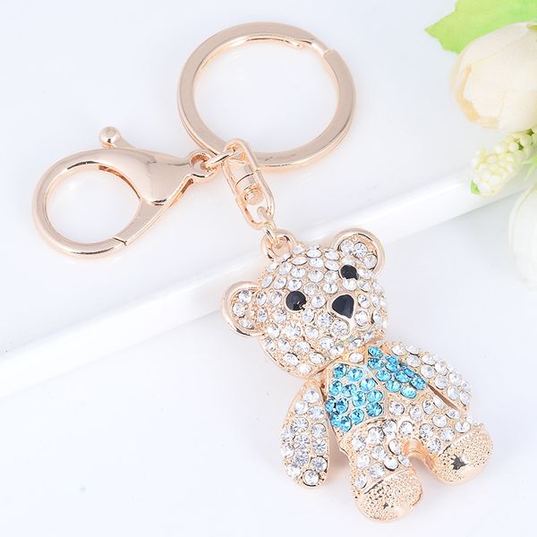 

women's gold color animal keychain sparkling cz rhinestone bear design pendant key rings chain jewelry for children, Silver