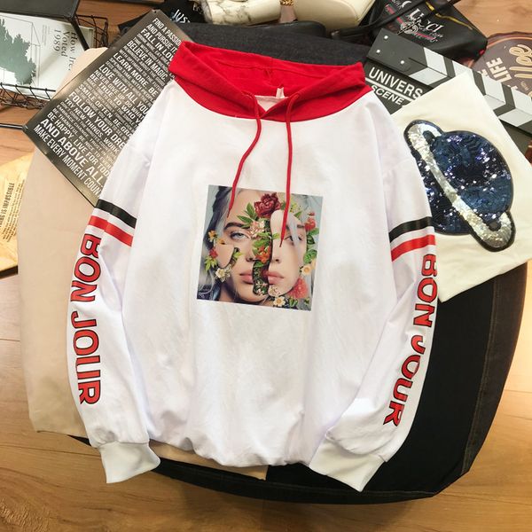 

2019 autumn winter new contrast color men's hoodies korean fashion print hooded sweatshirt hip hop couple streetwear sportswear, Black
