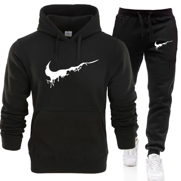 

autumn hoodies sweatshirts+sweatpants suits logo sport suit hoodie sweatshirt men/women casual warm fleece hooded pullover jacke, Black