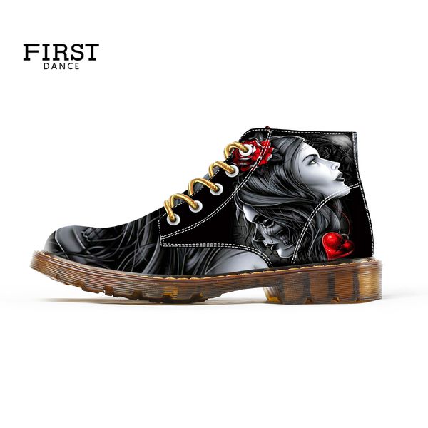 

first dance fashion witch skull shoes for woman lace-up black ankle booties for women coolest ladies fashion nice boots