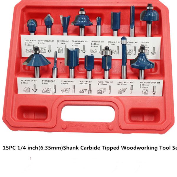 

julaihandsome 1/4 inch(6.35mm)shank carbide route bit set woodworking drill bit tools with storage case