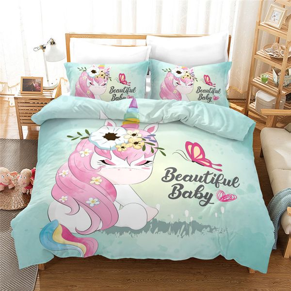 2020 Unicorn Bedding Set 3d Rainbow Horse Bedclothes Queen Uk Size