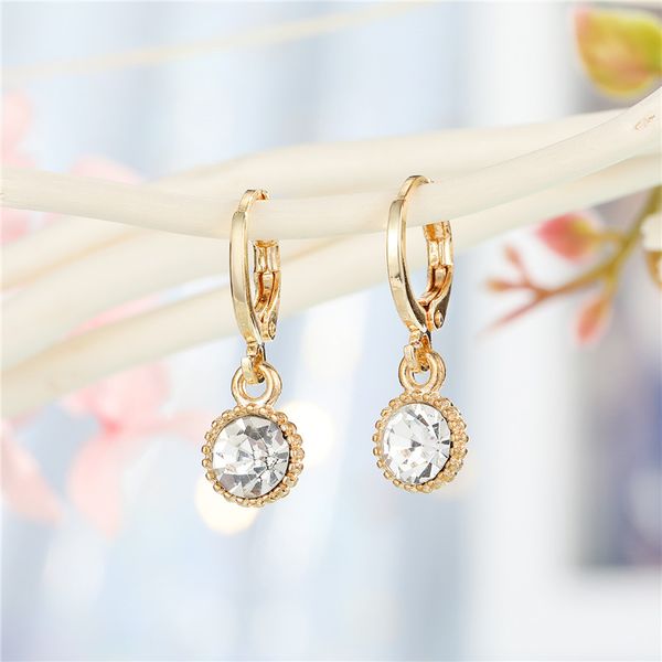 

1pair simple round crystal small hoop earrings for women cute shiny gold color zircon circle pendant stud earrings jewelry, Golden;silver