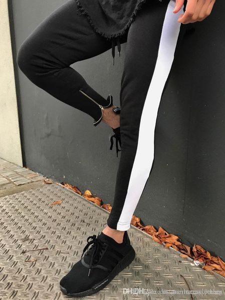 

high street джинсы мужские одежда черный с белыми полосами эластичные джинсы штаны молнии конструктора, Blue