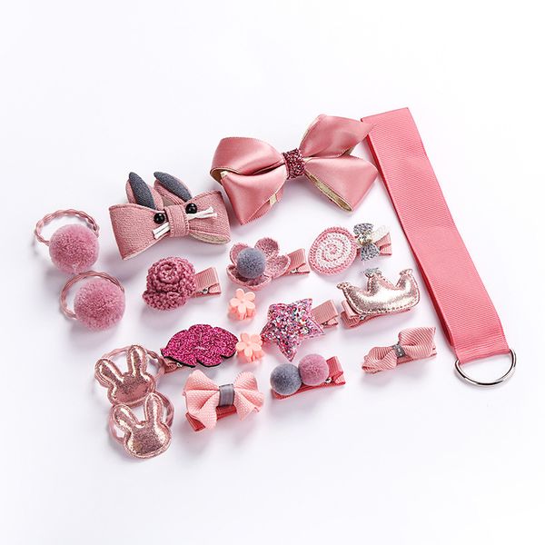 

18 pcs new kids children accessories hairpins barrettes baby fabric bow flower headwear hair clips girls headdress, Slivery;white