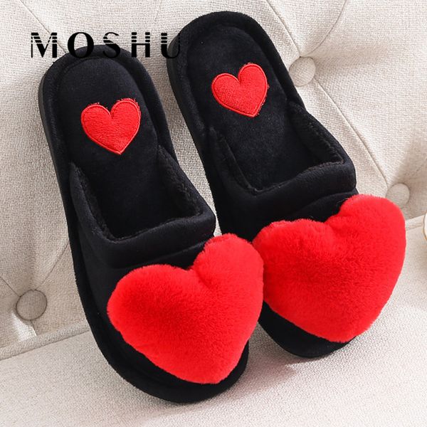 

winter slippers women fur slides heart-shaped cotton slippers female warm furry indoor home shoes ladies fuffy zapatos mujer, Black