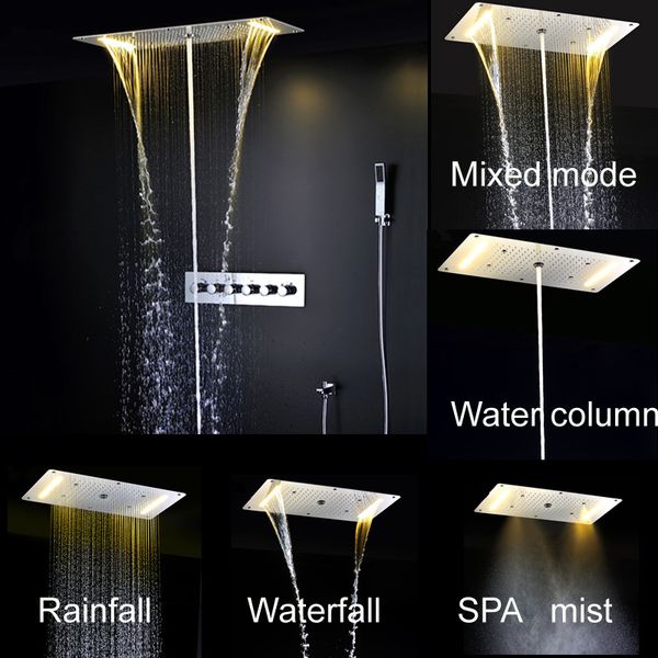 Casa de banho LED Multi-função Chuveiro de chuveiro de chuva névoa torneiras de cachoeira SUS304 380 * 700mm chuveiro com válvula fria e quente