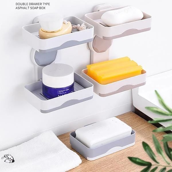 

double layers powerful suction cup soap dish holder wall mounted for bathroom shower soap holder saver box storage organizer rac bathroom st